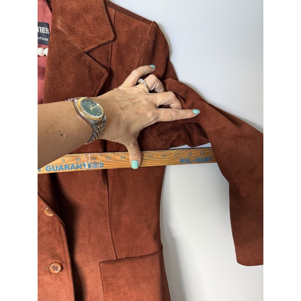 VTG 1970s Suede Button Blazer 5/6 Small 32” Bust Argentina Burnt Cognac - Picture 13 of 15